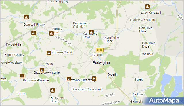 mapa Gołębie gmina Poświętne, Gołębie gmina Poświętne na mapie Targeo