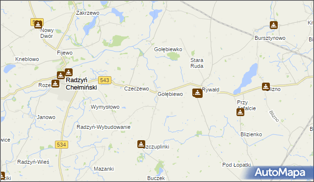 mapa Gołębiewo gmina Radzyń Chełmiński, Gołębiewo gmina Radzyń Chełmiński na mapie Targeo