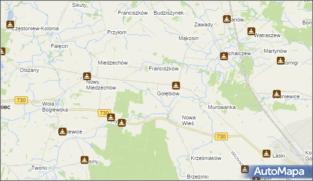 mapa Gołębiów gmina Jasieniec, Gołębiów gmina Jasieniec na mapie Targeo