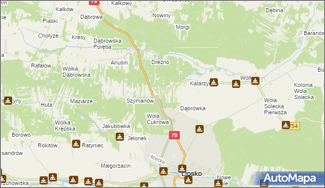 mapa Gołębiów gmina Lipsko, Gołębiów gmina Lipsko na mapie Targeo