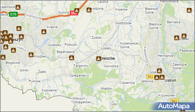 mapa Goleszów powiat cieszyński, Goleszów powiat cieszyński na mapie Targeo