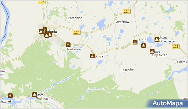 mapa Golice gmina Cedynia, Golice gmina Cedynia na mapie Targeo