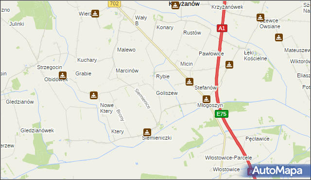 mapa Goliszew gmina Krzyżanów, Goliszew gmina Krzyżanów na mapie Targeo
