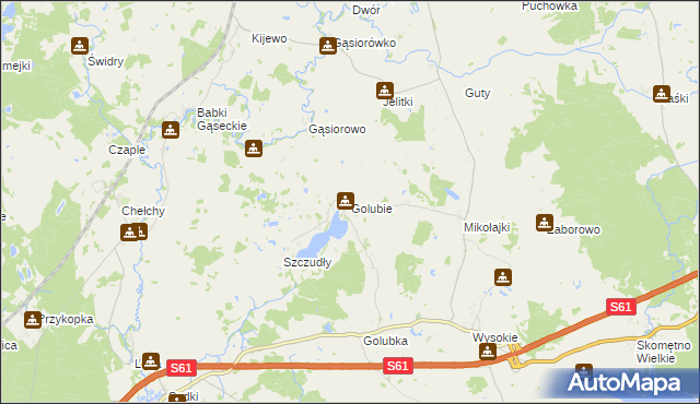 mapa Golubie gmina Kalinowo, Golubie gmina Kalinowo na mapie Targeo