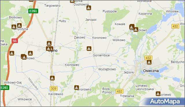 mapa Goniembice, Goniembice na mapie Targeo