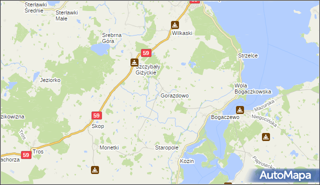 mapa Gorazdowo gmina Giżycko, Gorazdowo gmina Giżycko na mapie Targeo