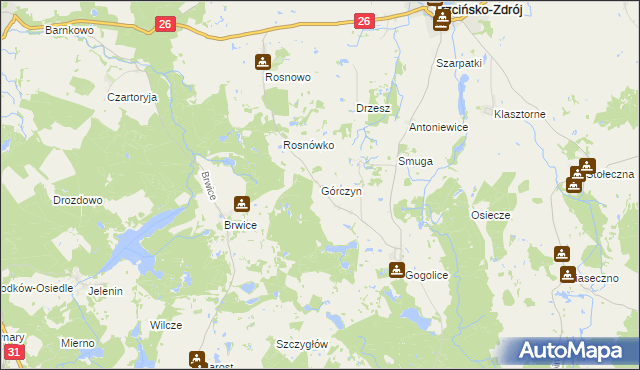 mapa Górczyn gmina Trzcińsko-Zdrój, Górczyn gmina Trzcińsko-Zdrój na mapie Targeo