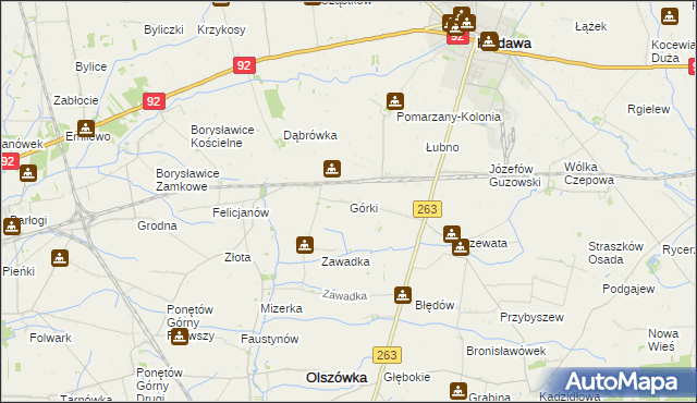 mapa Górki gmina Kłodawa, Górki gmina Kłodawa na mapie Targeo