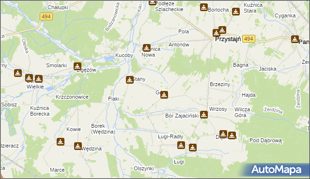 mapa Górki gmina Przystajń, Górki gmina Przystajń na mapie Targeo