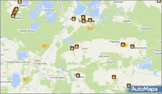 mapa Górki gmina Sosnowica, Górki gmina Sosnowica na mapie Targeo