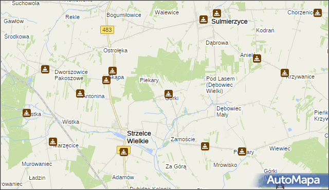 mapa Górki gmina Strzelce Wielkie, Górki gmina Strzelce Wielkie na mapie Targeo