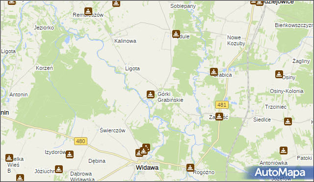 mapa Górki Grabińskie, Górki Grabińskie na mapie Targeo