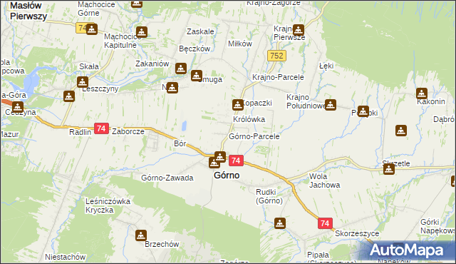 mapa Górno-Parcele, Górno-Parcele na mapie Targeo