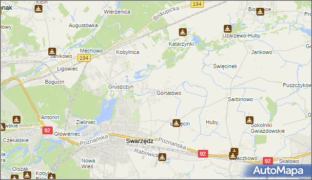 mapa Gortatowo gmina Swarzędz, Gortatowo gmina Swarzędz na mapie Targeo