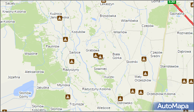 mapa Góry gmina Uniejów, Góry gmina Uniejów na mapie Targeo
