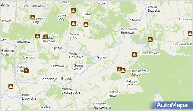 mapa Goryń gmina Jastrzębia, Goryń gmina Jastrzębia na mapie Targeo