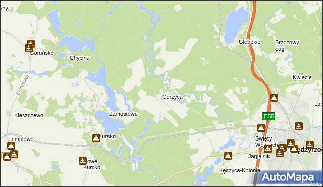 mapa Gorzyca gmina Międzyrzecz, Gorzyca gmina Międzyrzecz na mapie Targeo