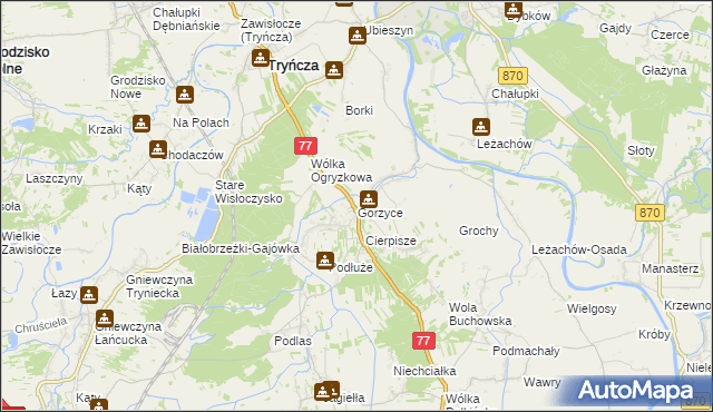 mapa Gorzyce gmina Tryńcza, Gorzyce gmina Tryńcza na mapie Targeo