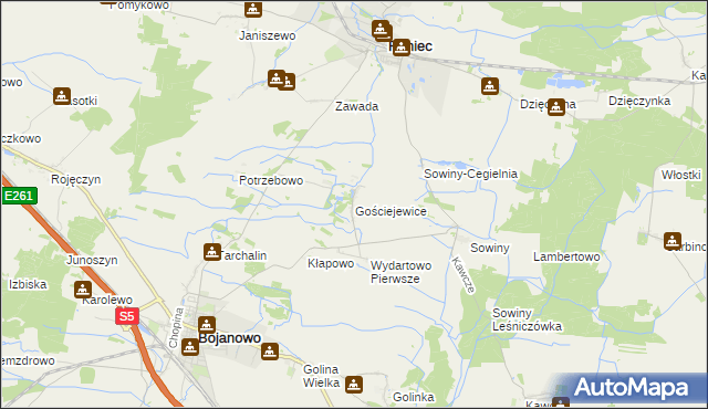 mapa Gościejewice, Gościejewice na mapie Targeo