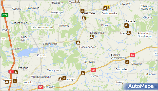 mapa Gościeńczyce, Gościeńczyce na mapie Targeo