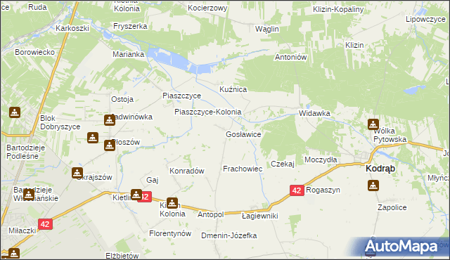 mapa Gosławice gmina Kodrąb, Gosławice gmina Kodrąb na mapie Targeo