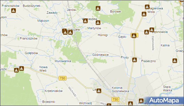 mapa Gośniewice gmina Warka, Gośniewice gmina Warka na mapie Targeo