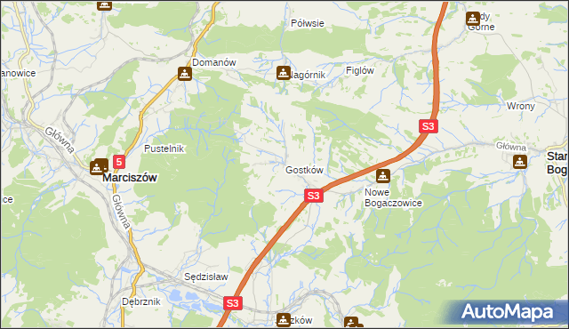 mapa Gostków gmina Stare Bogaczowice, Gostków gmina Stare Bogaczowice na mapie Targeo