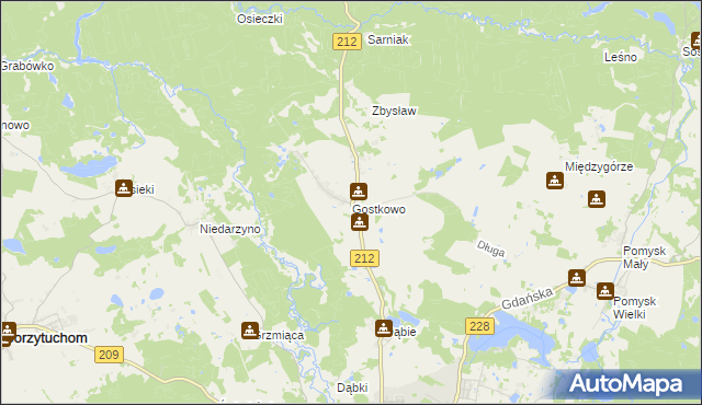 mapa Gostkowo gmina Bytów, Gostkowo gmina Bytów na mapie Targeo