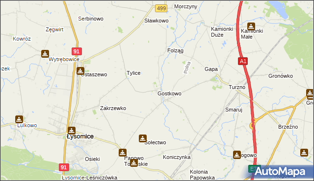 mapa Gostkowo gmina Łysomice, Gostkowo gmina Łysomice na mapie Targeo