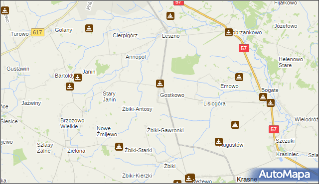 mapa Gostkowo gmina Przasnysz, Gostkowo gmina Przasnysz na mapie Targeo