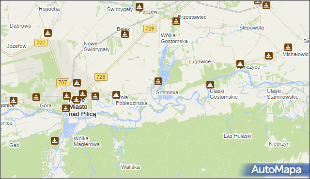 mapa Gostomia gmina Nowe Miasto nad Pilicą, Gostomia gmina Nowe Miasto nad Pilicą na mapie Targeo