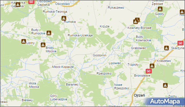 mapa Gostomin gmina Ojrzeń, Gostomin gmina Ojrzeń na mapie Targeo