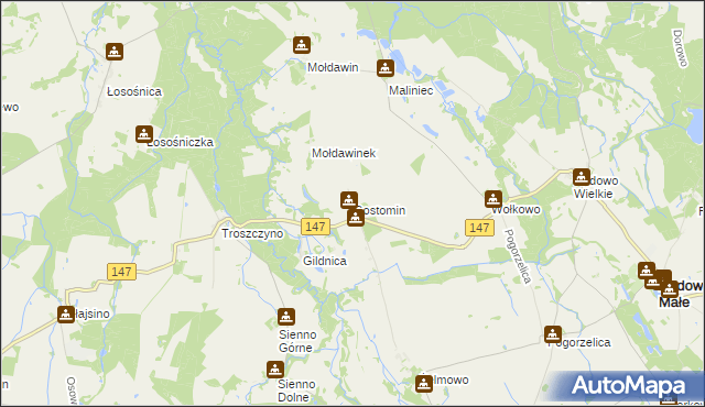 mapa Gostomin gmina Radowo Małe, Gostomin gmina Radowo Małe na mapie Targeo