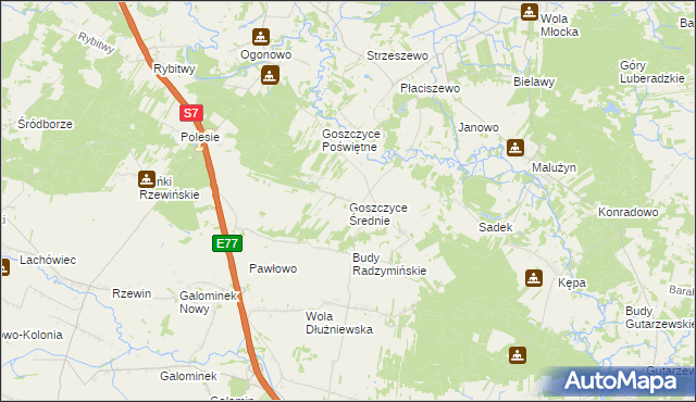 mapa Goszczyce Średnie, Goszczyce Średnie na mapie Targeo