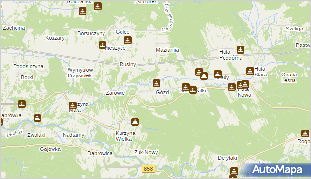 mapa Gózd gmina Harasiuki, Gózd gmina Harasiuki na mapie Targeo