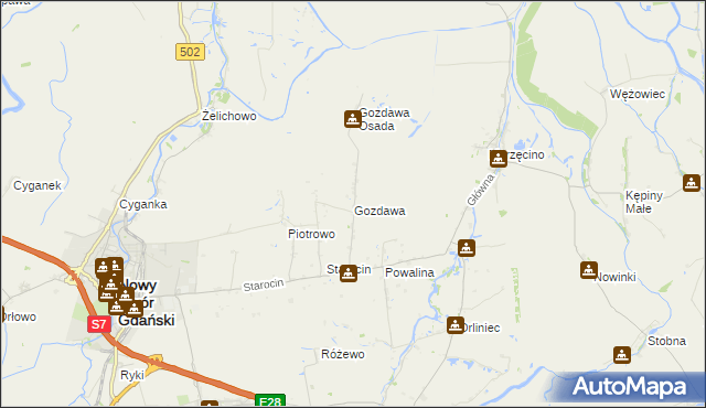 mapa Gozdawa gmina Nowy Dwór Gdański, Gozdawa gmina Nowy Dwór Gdański na mapie Targeo