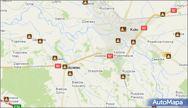 mapa Gozdów gmina Kościelec, Gozdów gmina Kościelec na mapie Targeo