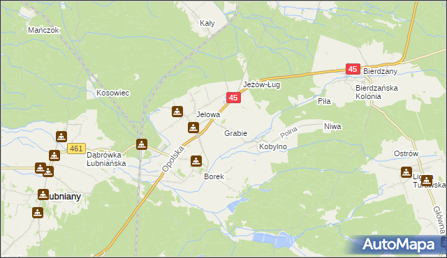 mapa Grabie gmina Łubniany, Grabie gmina Łubniany na mapie Targeo