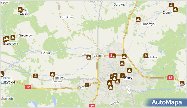 mapa Grabik gmina Żary, Grabik gmina Żary na mapie Targeo