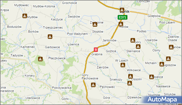 mapa Grabina gmina Klimontów, Grabina gmina Klimontów na mapie Targeo