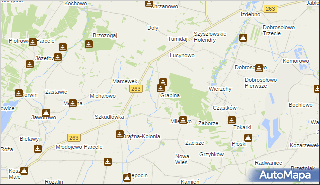 mapa Grabina gmina Ostrowite, Grabina gmina Ostrowite na mapie Targeo