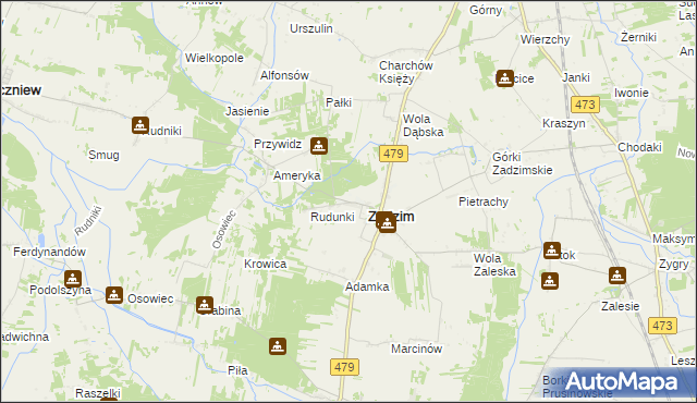 mapa Grabinka gmina Zadzim, Grabinka gmina Zadzim na mapie Targeo