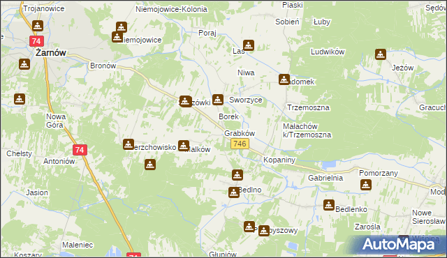 mapa Grabków gmina Końskie, Grabków gmina Końskie na mapie Targeo