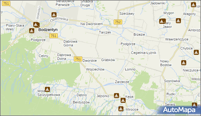 mapa Grabków gmina Pawłów, Grabków gmina Pawłów na mapie Targeo