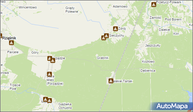 mapa Grabnik gmina Rząśnik, Grabnik gmina Rząśnik na mapie Targeo