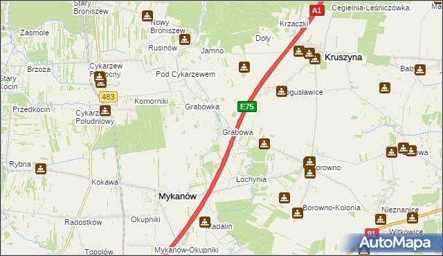 mapa Grabowa gmina Mykanów, Grabowa gmina Mykanów na mapie Targeo