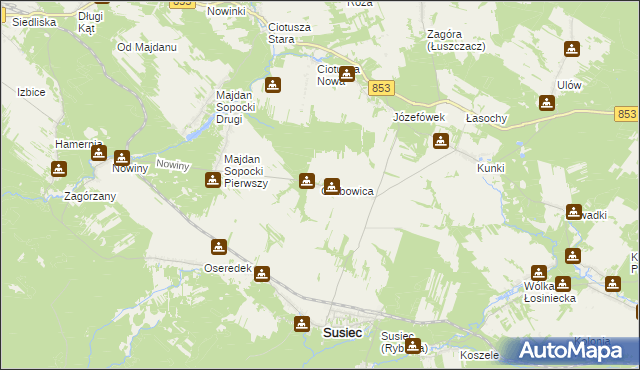 mapa Grabowica gmina Susiec, Grabowica gmina Susiec na mapie Targeo