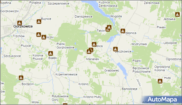 mapa Grabowiec gmina Gorzkowice, Grabowiec gmina Gorzkowice na mapie Targeo