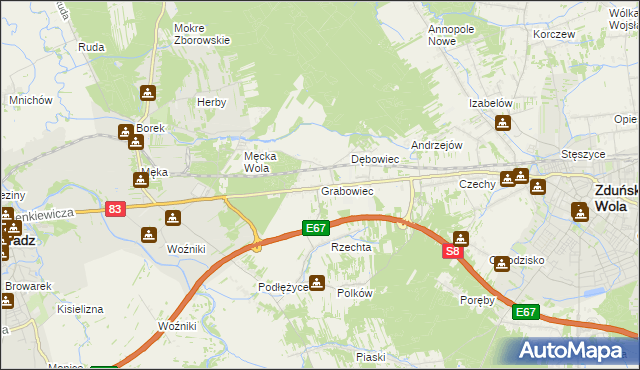 mapa Grabowiec gmina Sieradz, Grabowiec gmina Sieradz na mapie Targeo