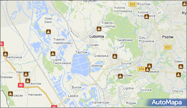 mapa Grabówka gmina Lubomia, Grabówka gmina Lubomia na mapie Targeo